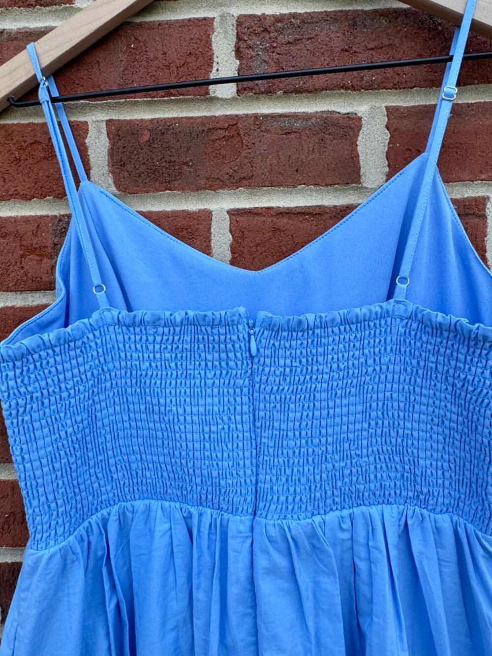 Calypso St. Barth Blue Cotton Eyelet Midi Dress Sz 6 Strappy Sleeves Pockets - Picture 4 of 14